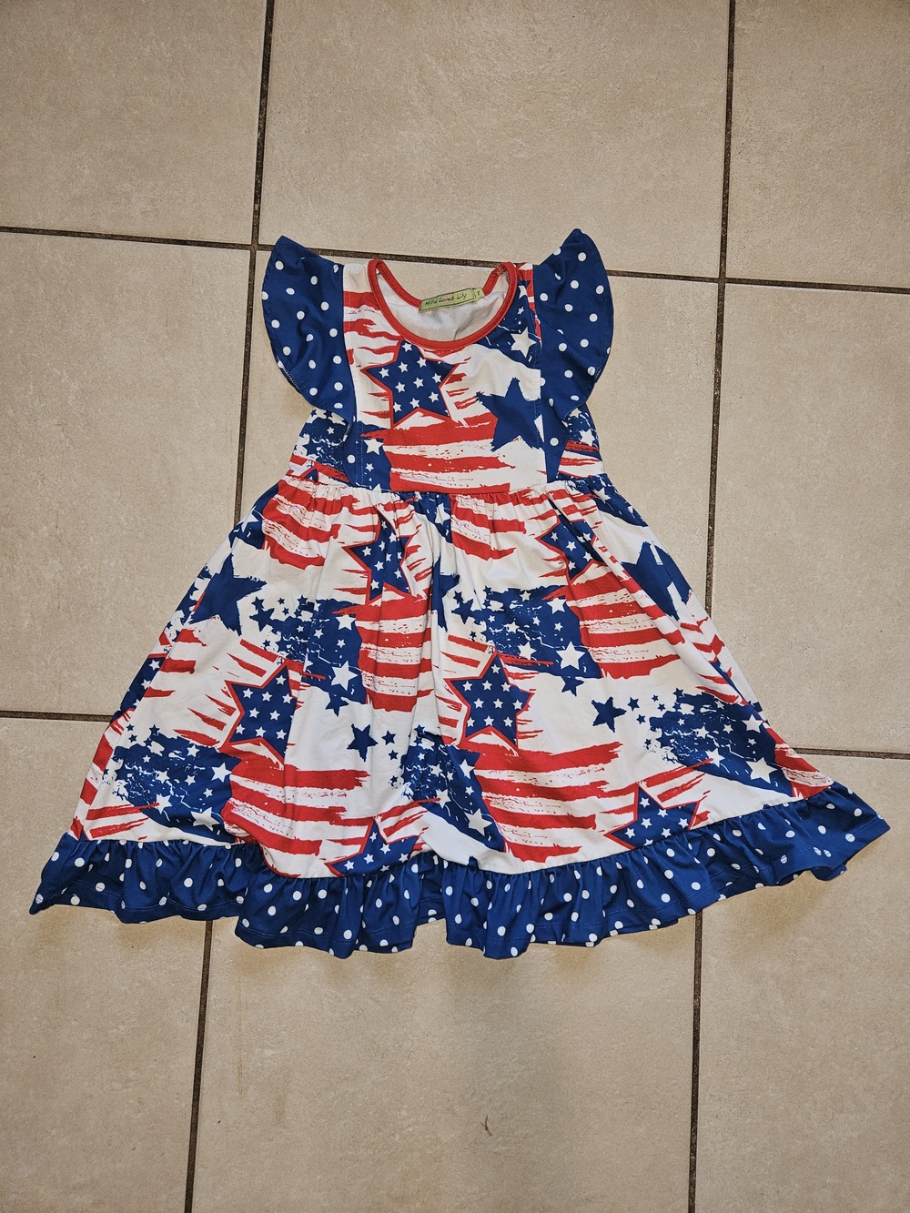 Girls' Patriotic Red, White & Blue Star Print Casual Dress